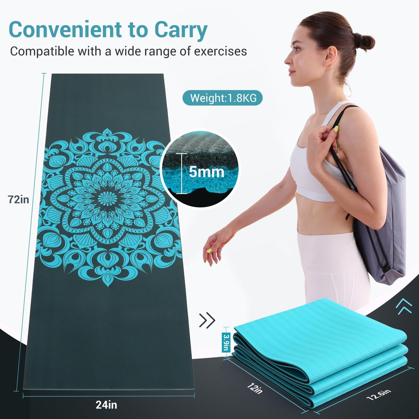 Avoalre Foldable Travel Yoga Mat Print