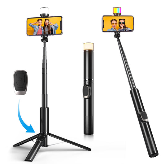 67" Selfie Stick Tripod, Tripod for iPhone with Remote and RGB Light, Extendable Phone Tripod for iPhone/Android, Portable Travel Tripod for Video Recording and Live Streaming